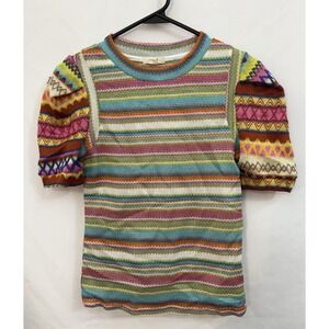 G.P.D. Multicolor Puff Sleeve Sweater Top Womens Size XS